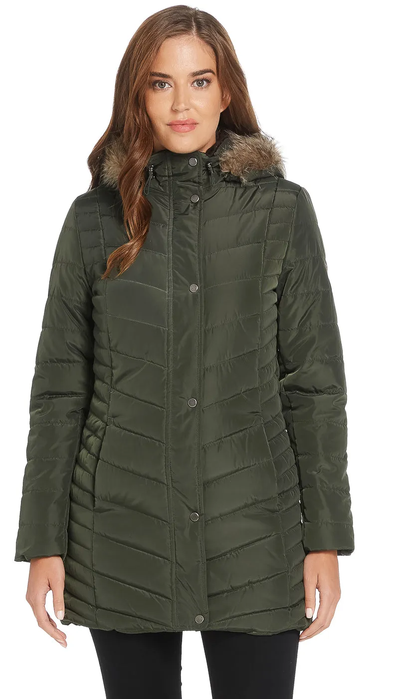 CHEVRON QUILTED 3/4 PUFFER