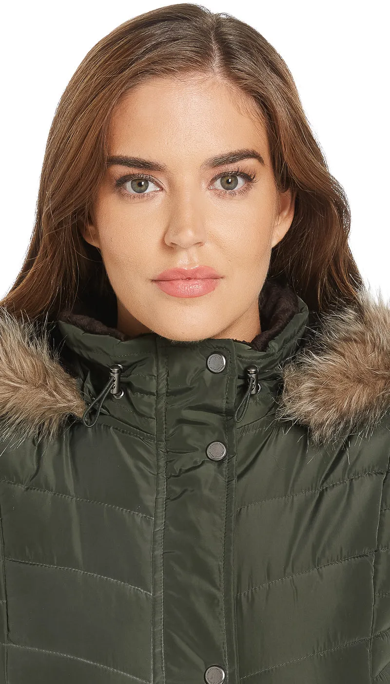 CHEVRON QUILTED 3/4 PUFFER