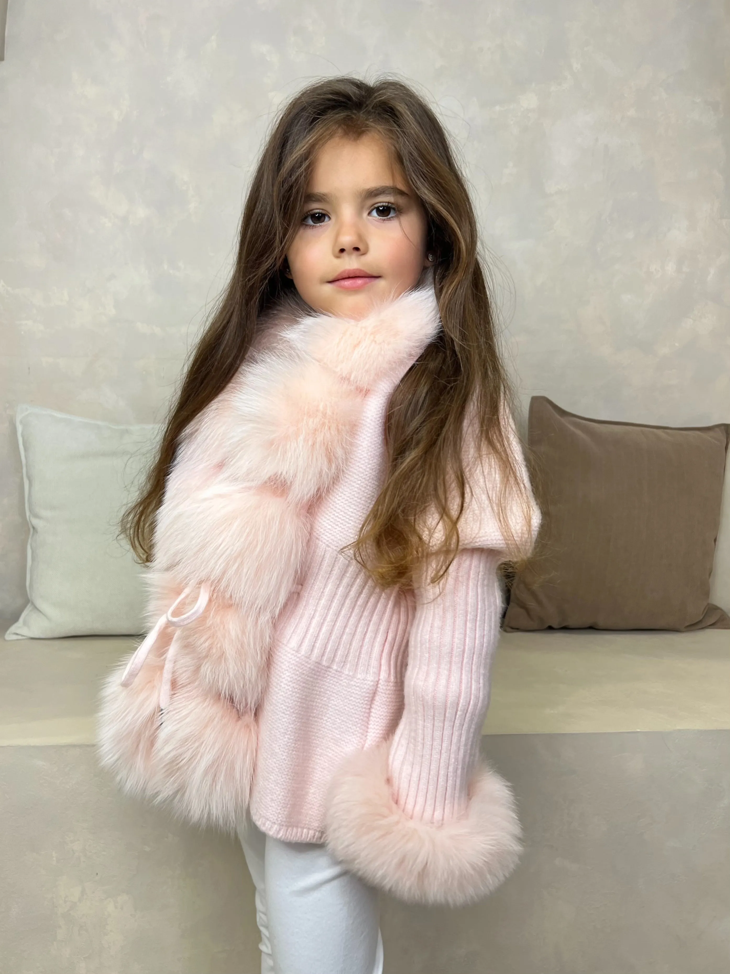 Childrens Baby Pink Luxury Fur Cardigan