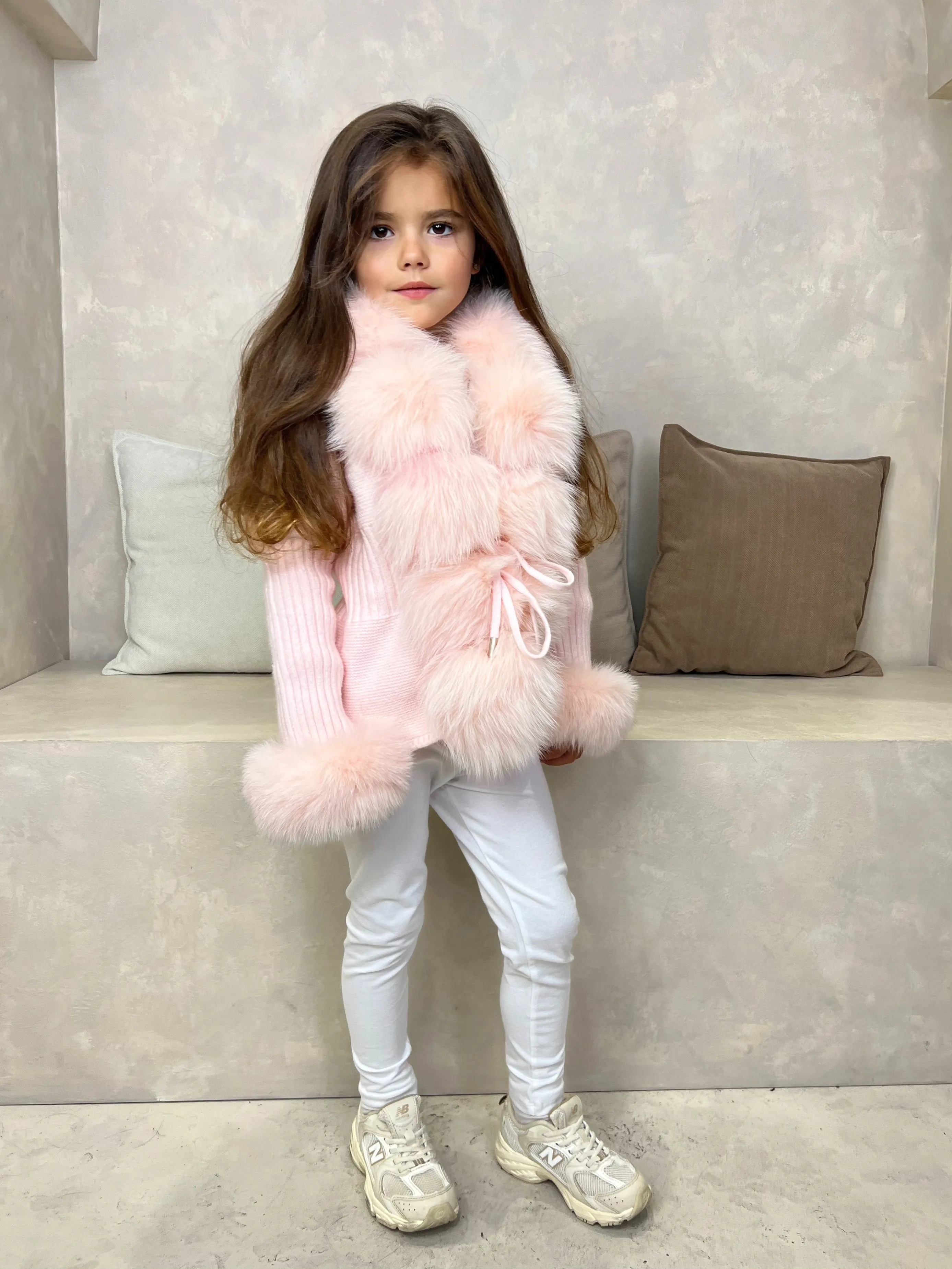 Childrens Baby Pink Luxury Fur Cardigan