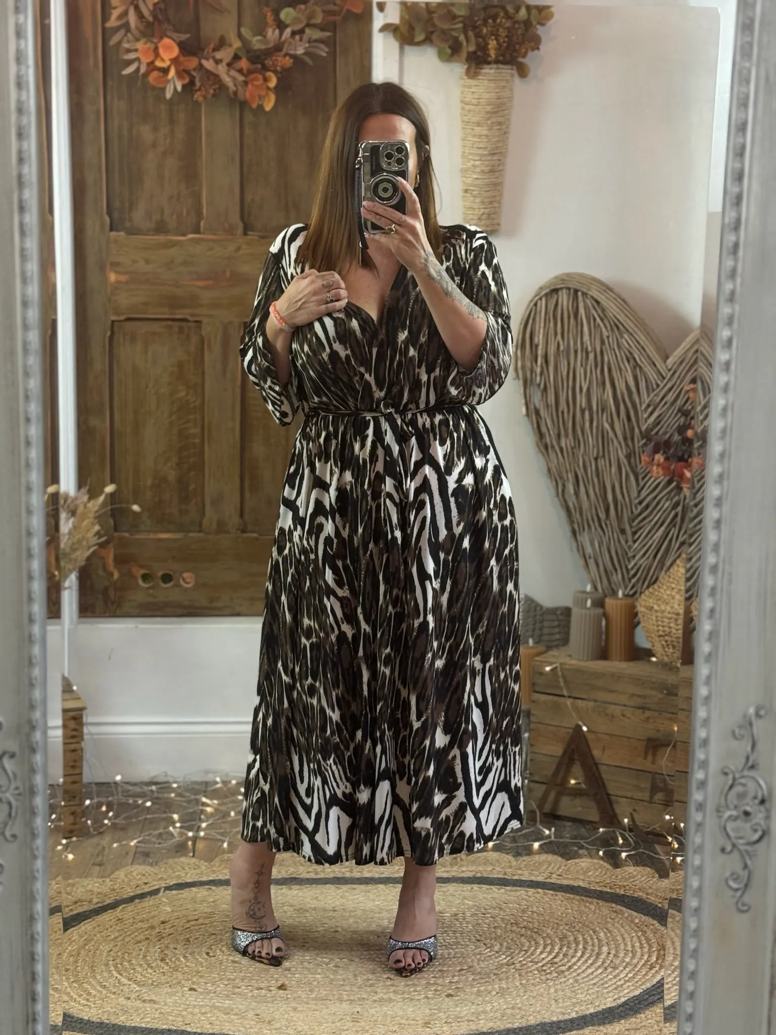 Chocolate & Black Animal Print Nellie Cross Front Midaxi Dress