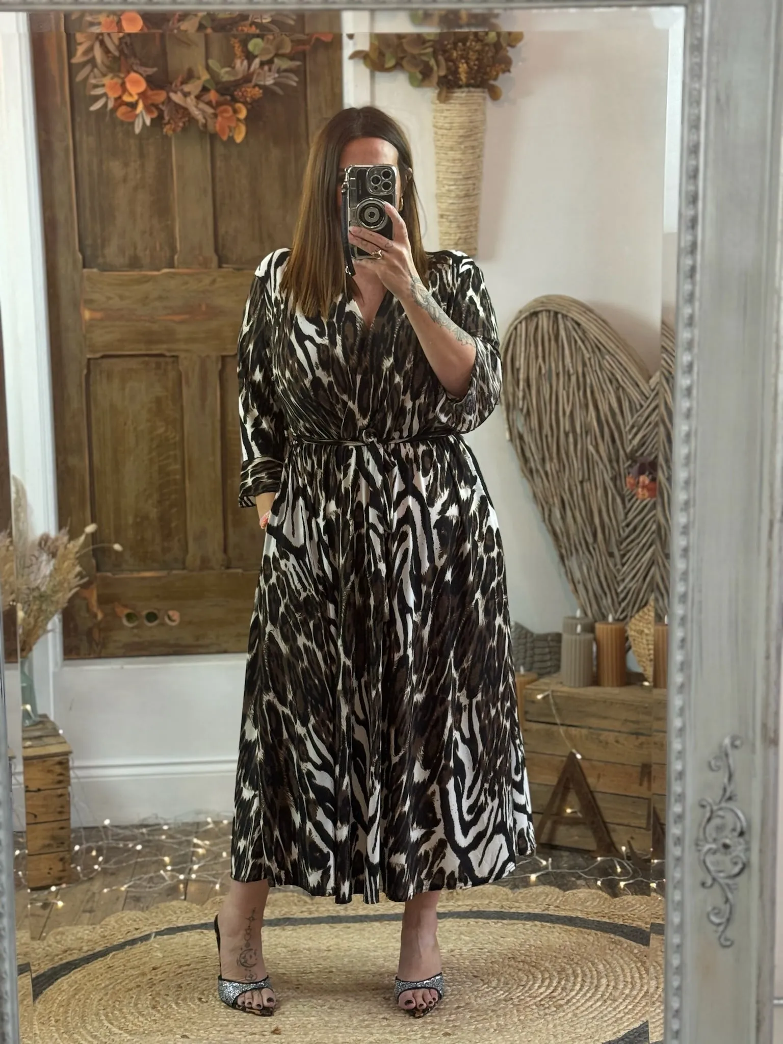 Chocolate & Black Animal Print Nellie Cross Front Midaxi Dress