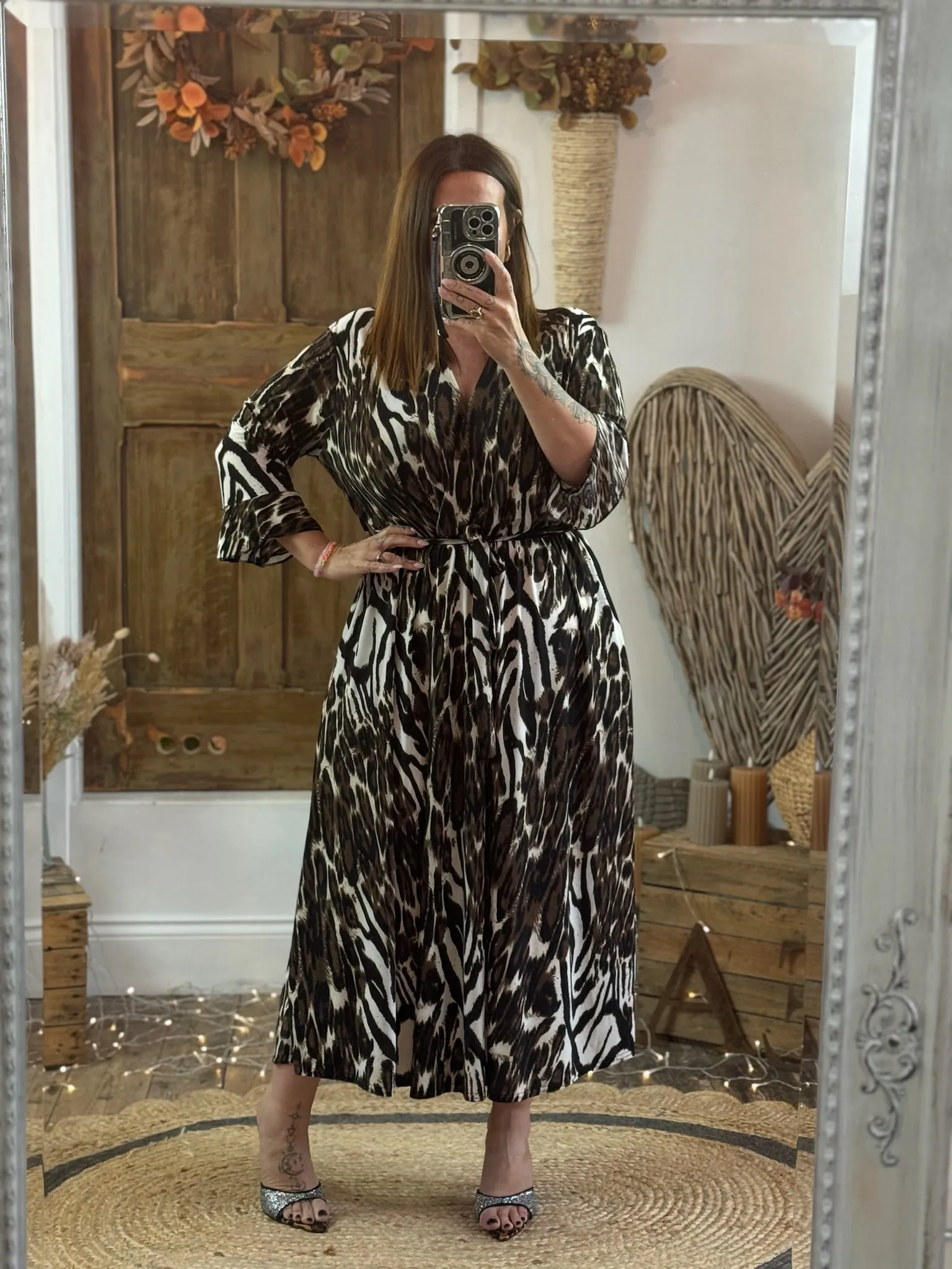 Chocolate & Black Animal Print Nellie Cross Front Midaxi Dress