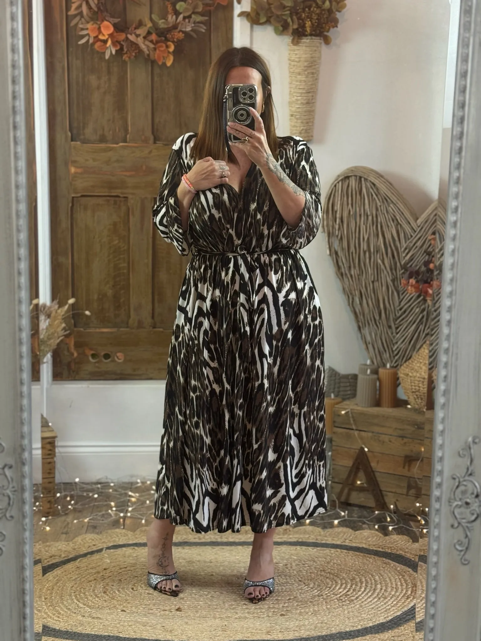 Chocolate & Black Animal Print Nellie Cross Front Midaxi Dress