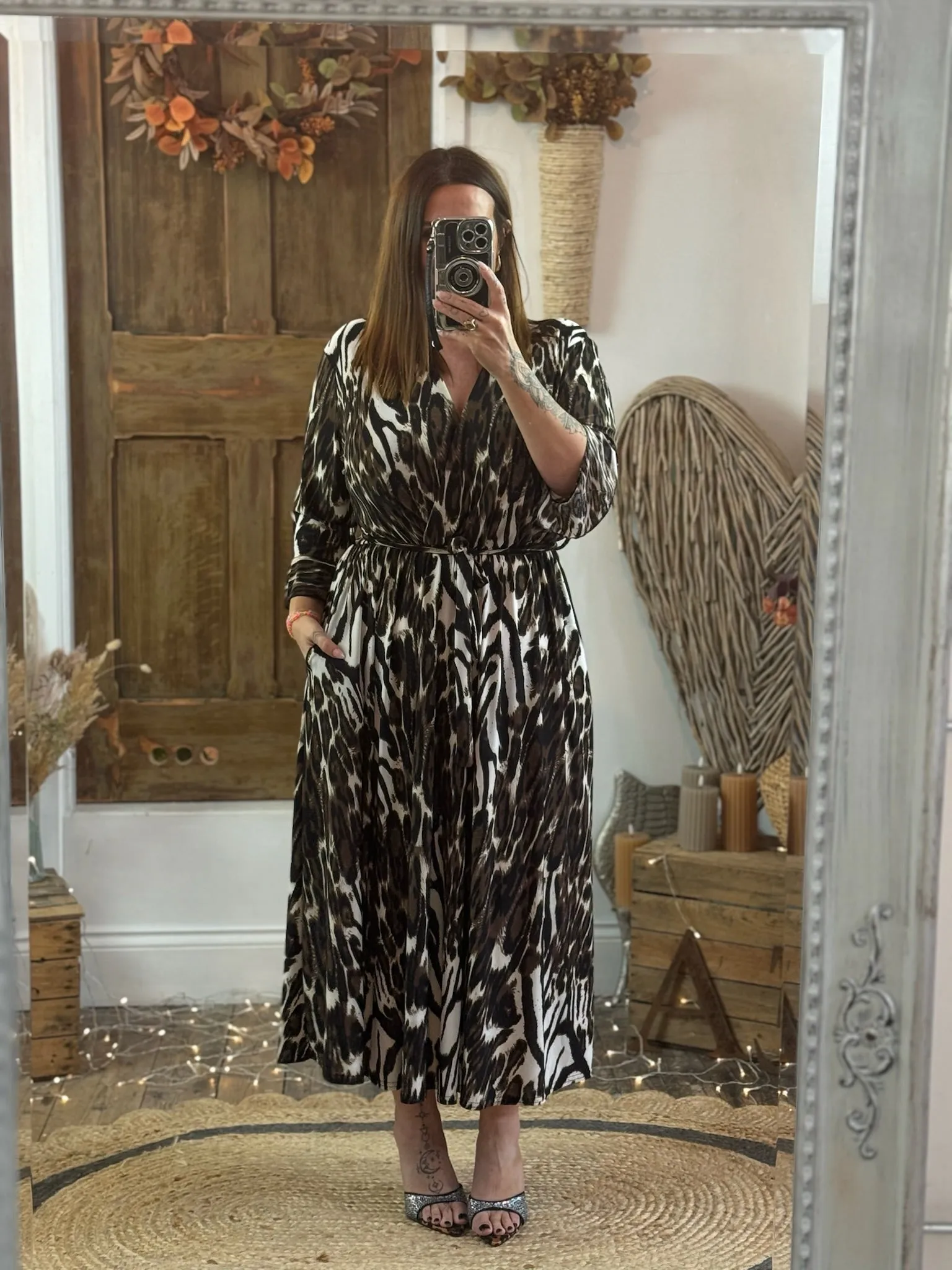 Chocolate & Black Animal Print Nellie Cross Front Midaxi Dress