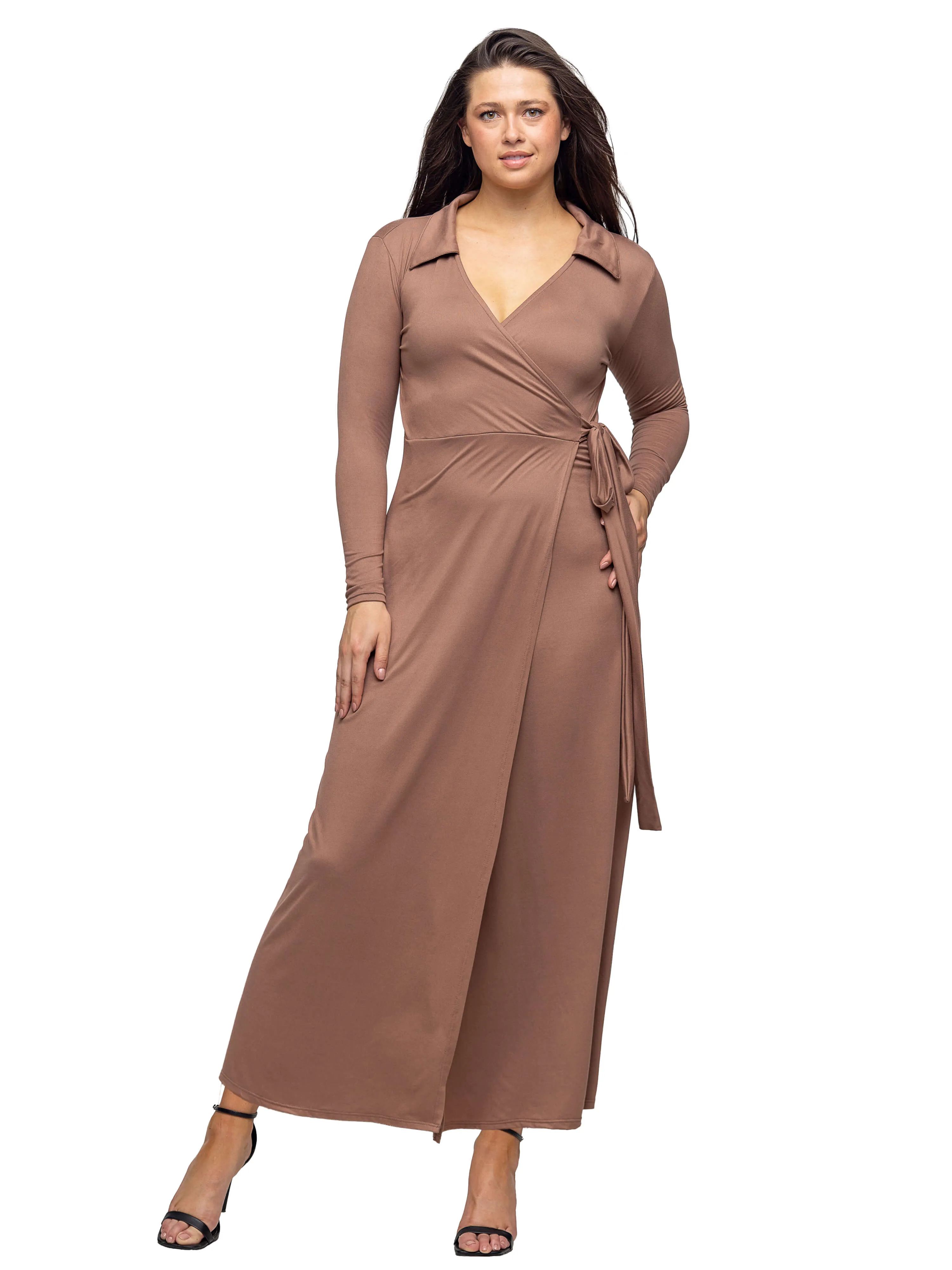 Comfortable Collared Wrap Maxi Dress