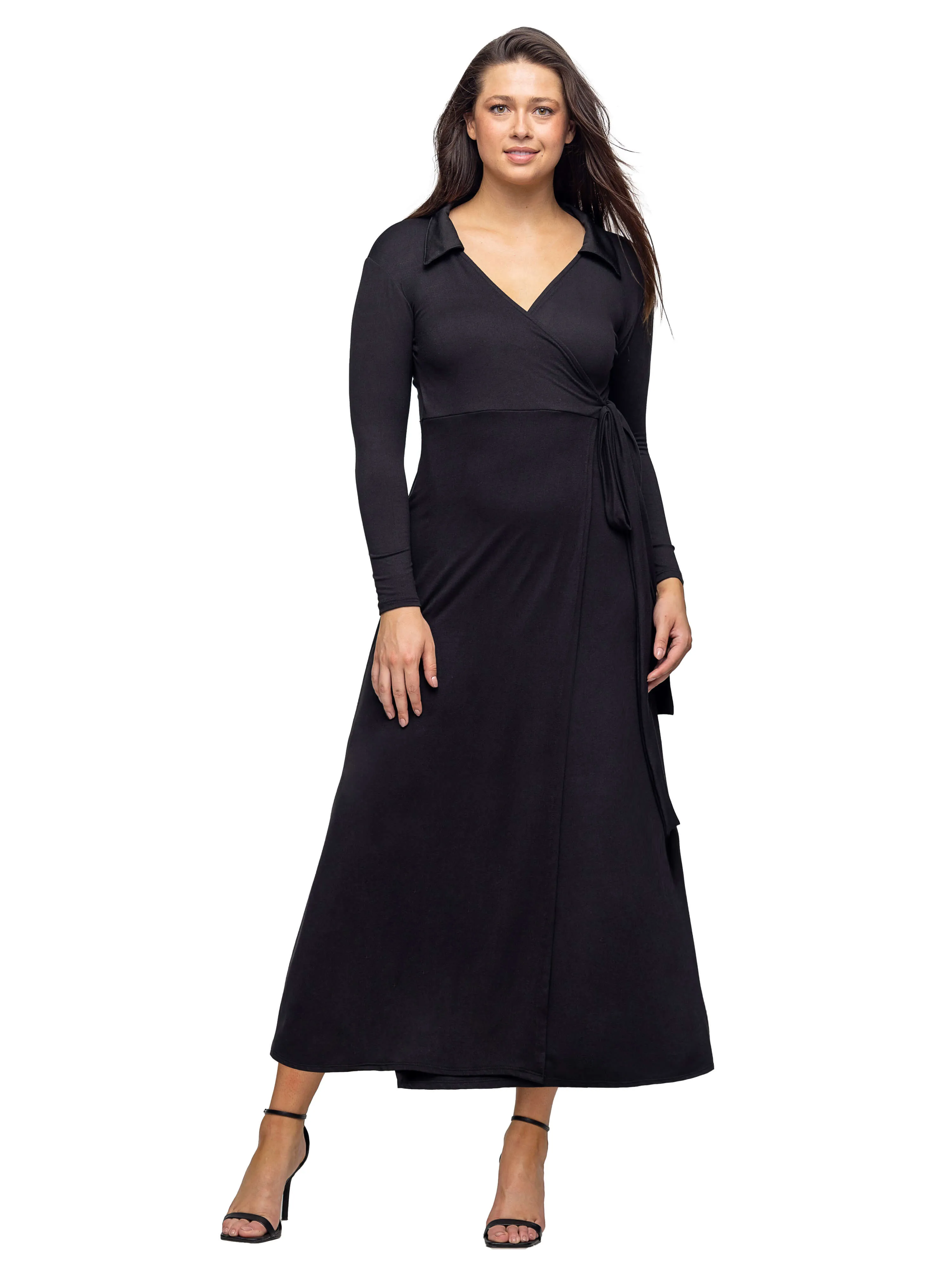 Comfortable Collared Wrap Maxi Dress