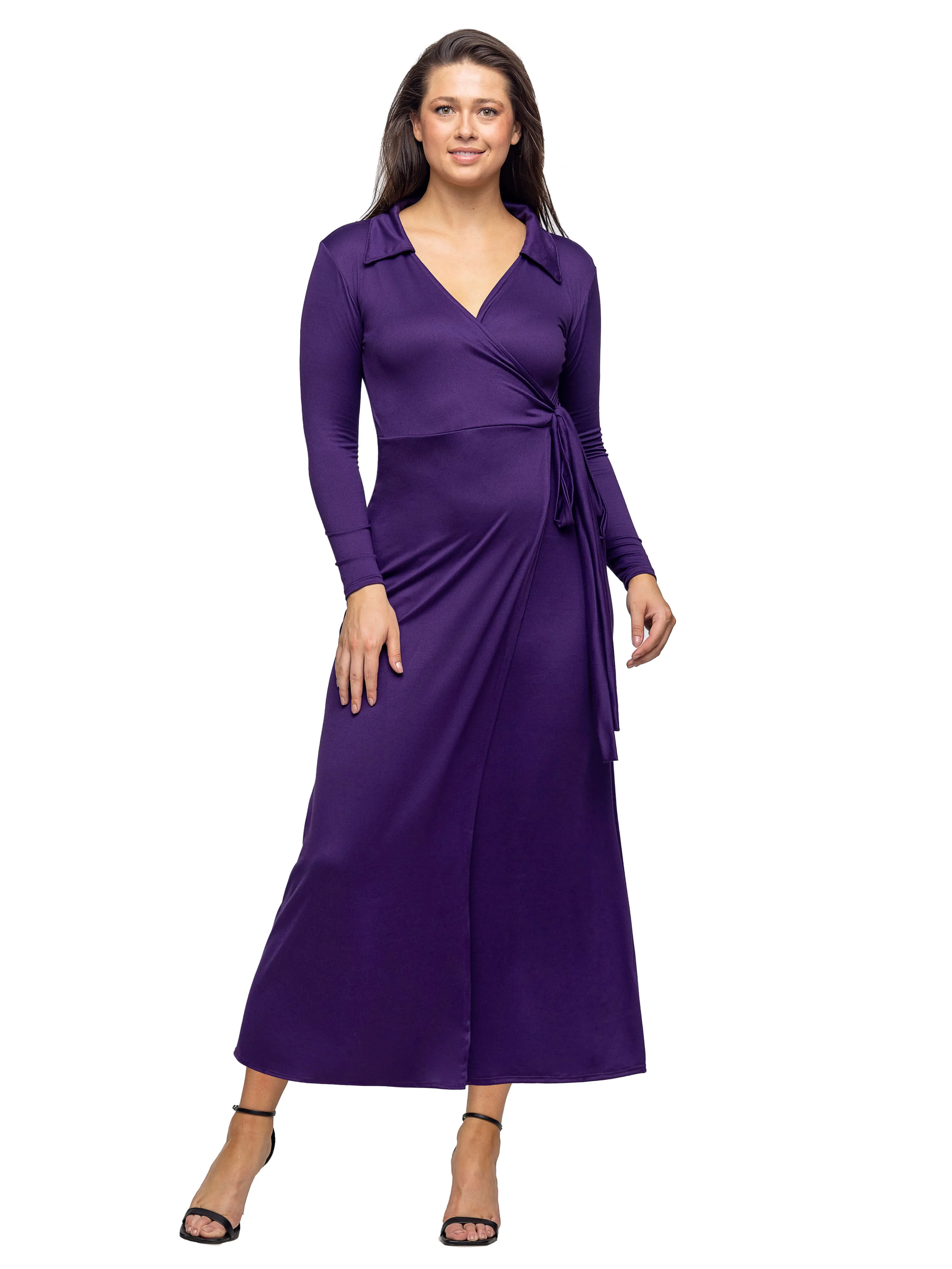 Comfortable Collared Wrap Maxi Dress