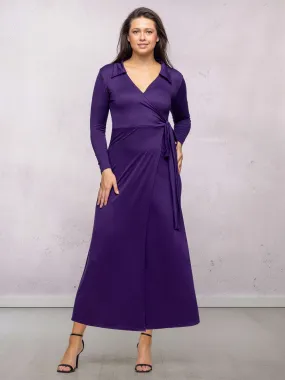 Comfortable Collared Wrap Maxi Dress