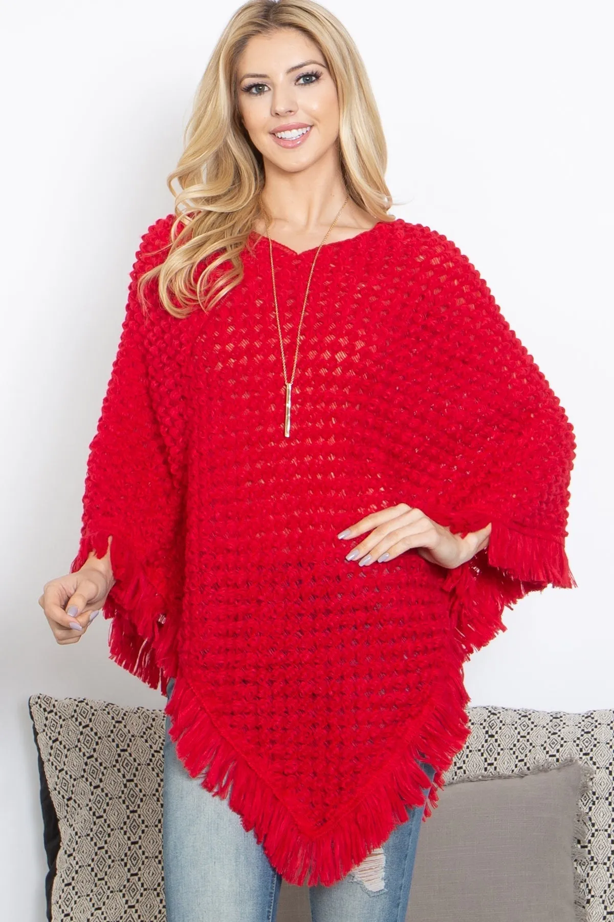 CROCHET NET FRINGE WARMER PONCHO