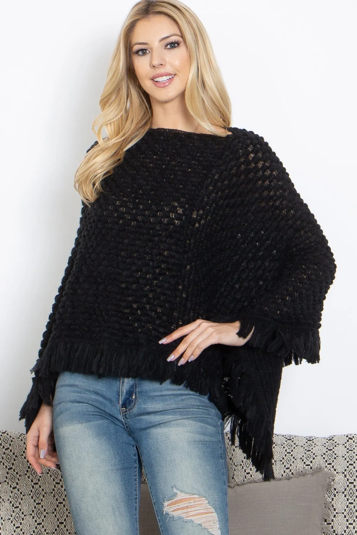 CROCHET NET FRINGE WARMER PONCHO