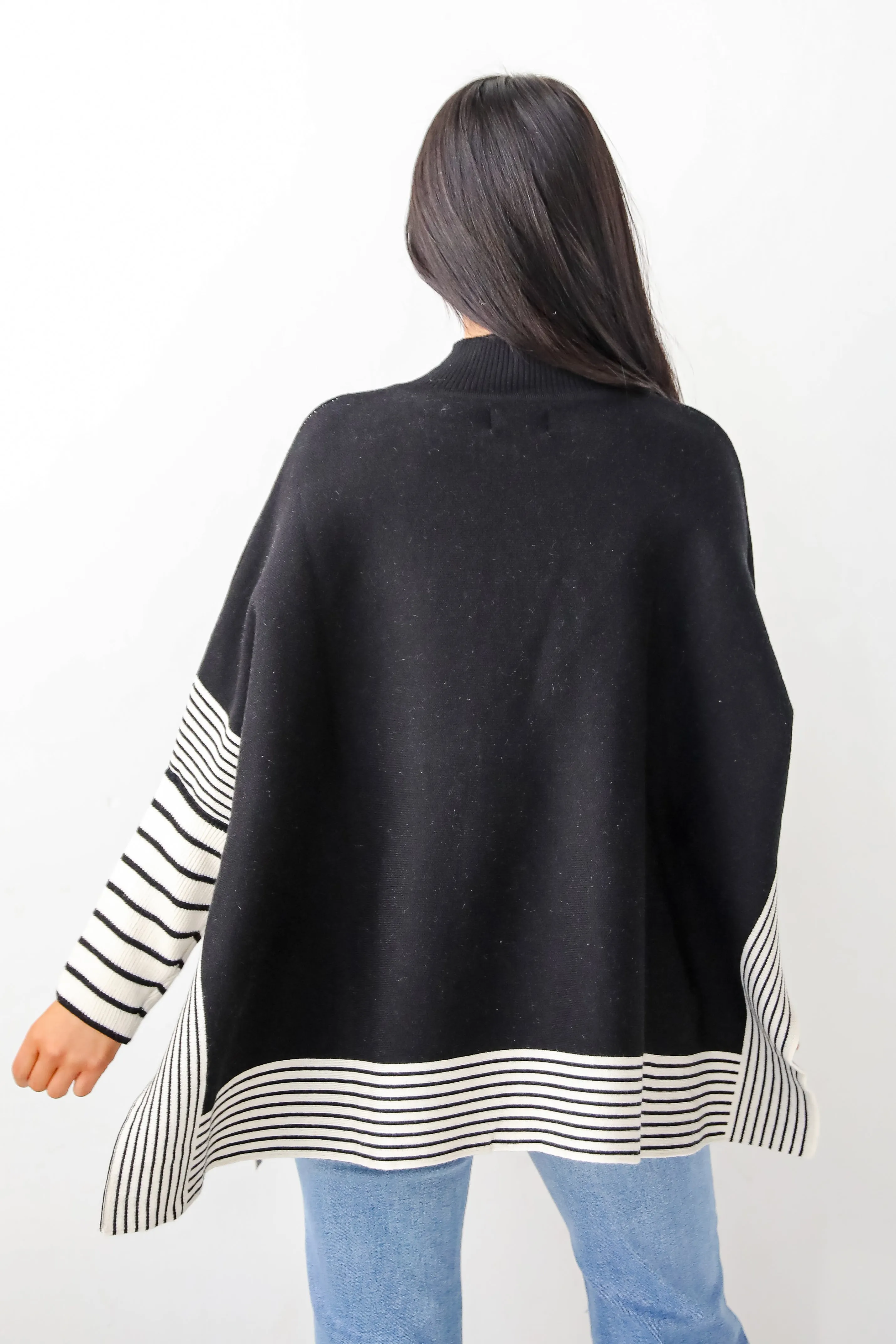 Cultivated Essential Black Striped Sweater Poncho