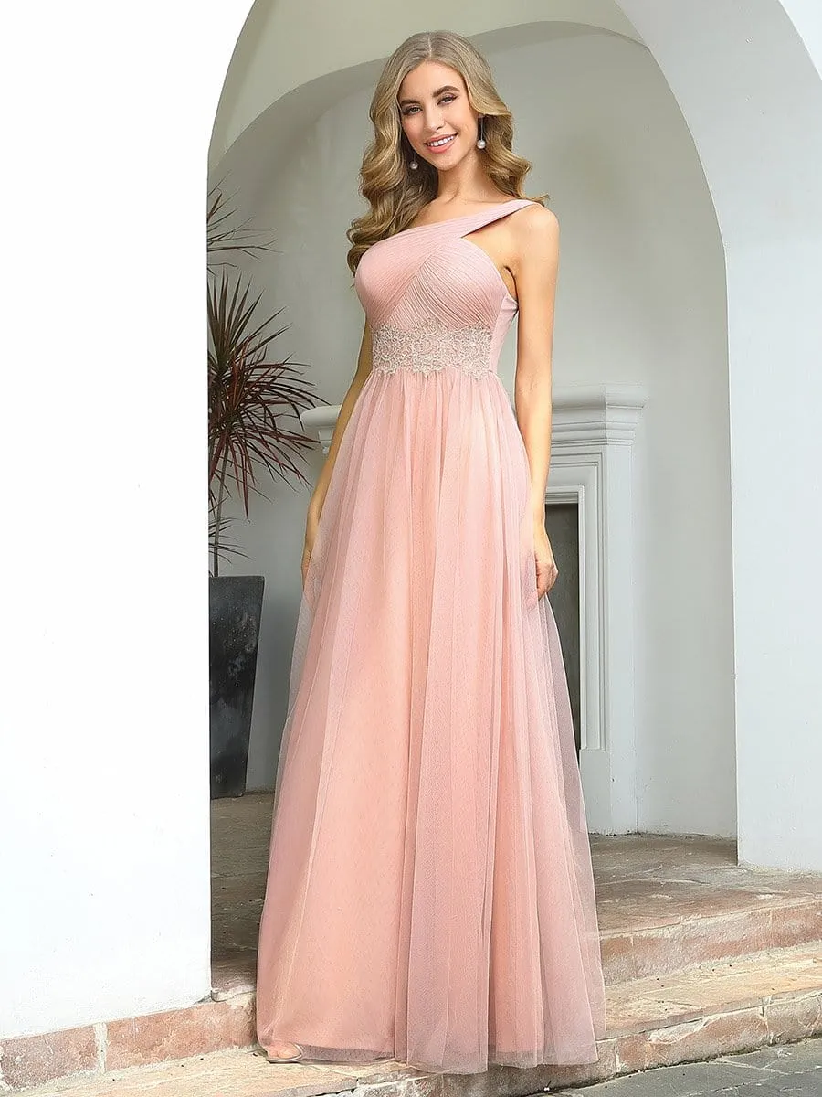 Cute One Shoulder Ruched Bridesmaid Dress with Appliques