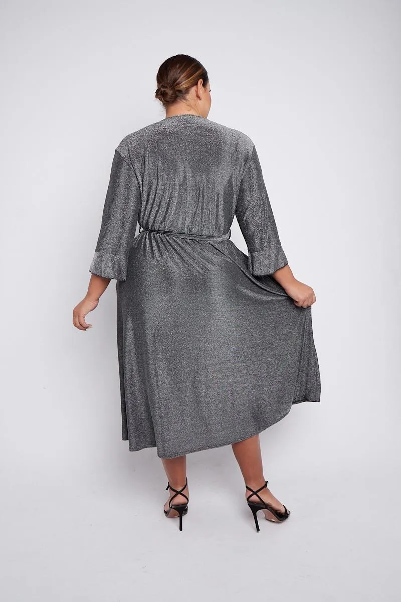 Dani Sparkle Faux Wrap Dress in Silver