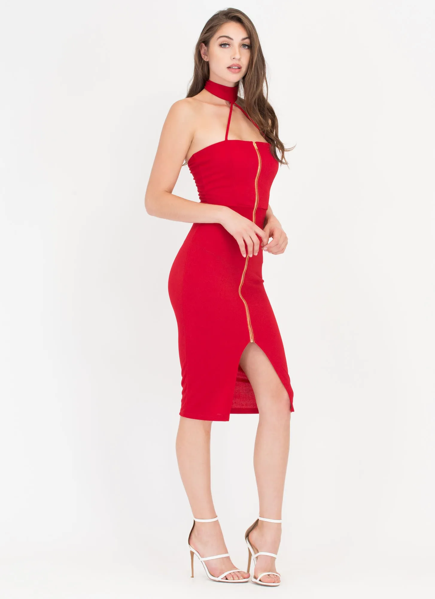 Dare It All Strappy Choker Midi Dress