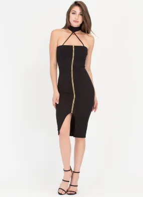 Dare It All Strappy Choker Midi Dress