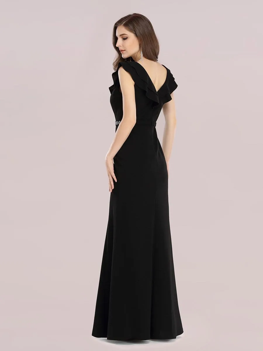 Deep V Neck Fishtail Evening Dress with Hot Drill Belt