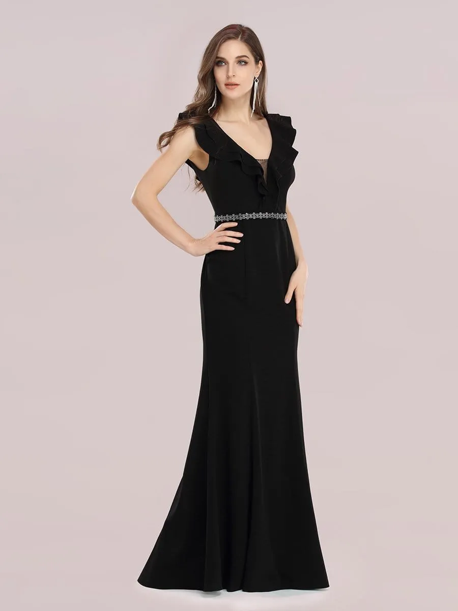 Deep V Neck Fishtail Evening Dress with Hot Drill Belt