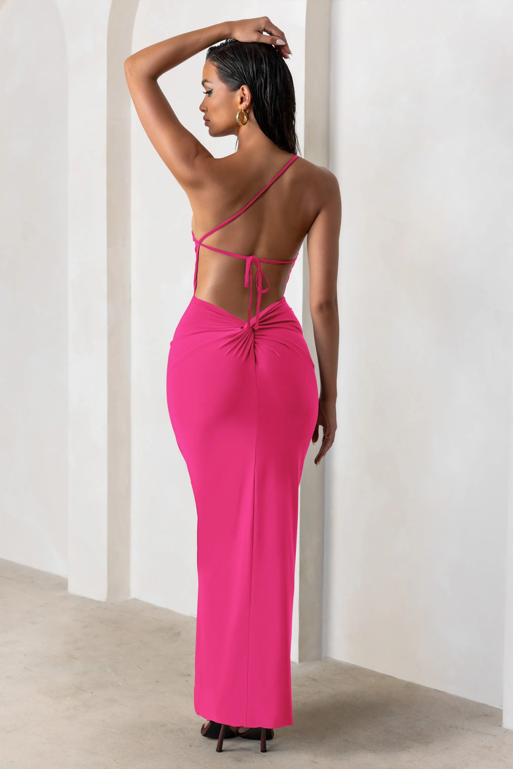 Dressing Up | Hot Pink One Shoulder Maxi Dress With Open Back Detail