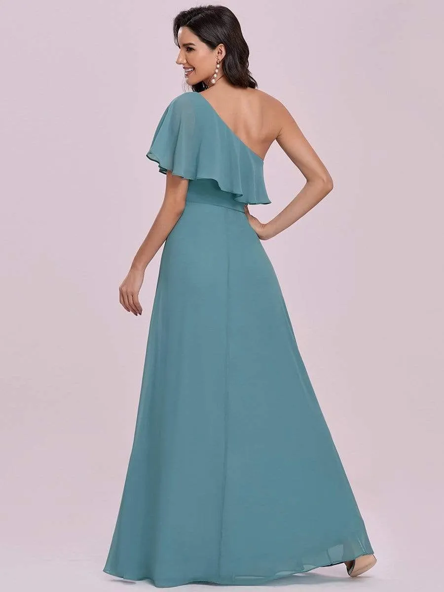 Elegant One Shoulder Beaded Long Chiffon Bridesmaid Dress