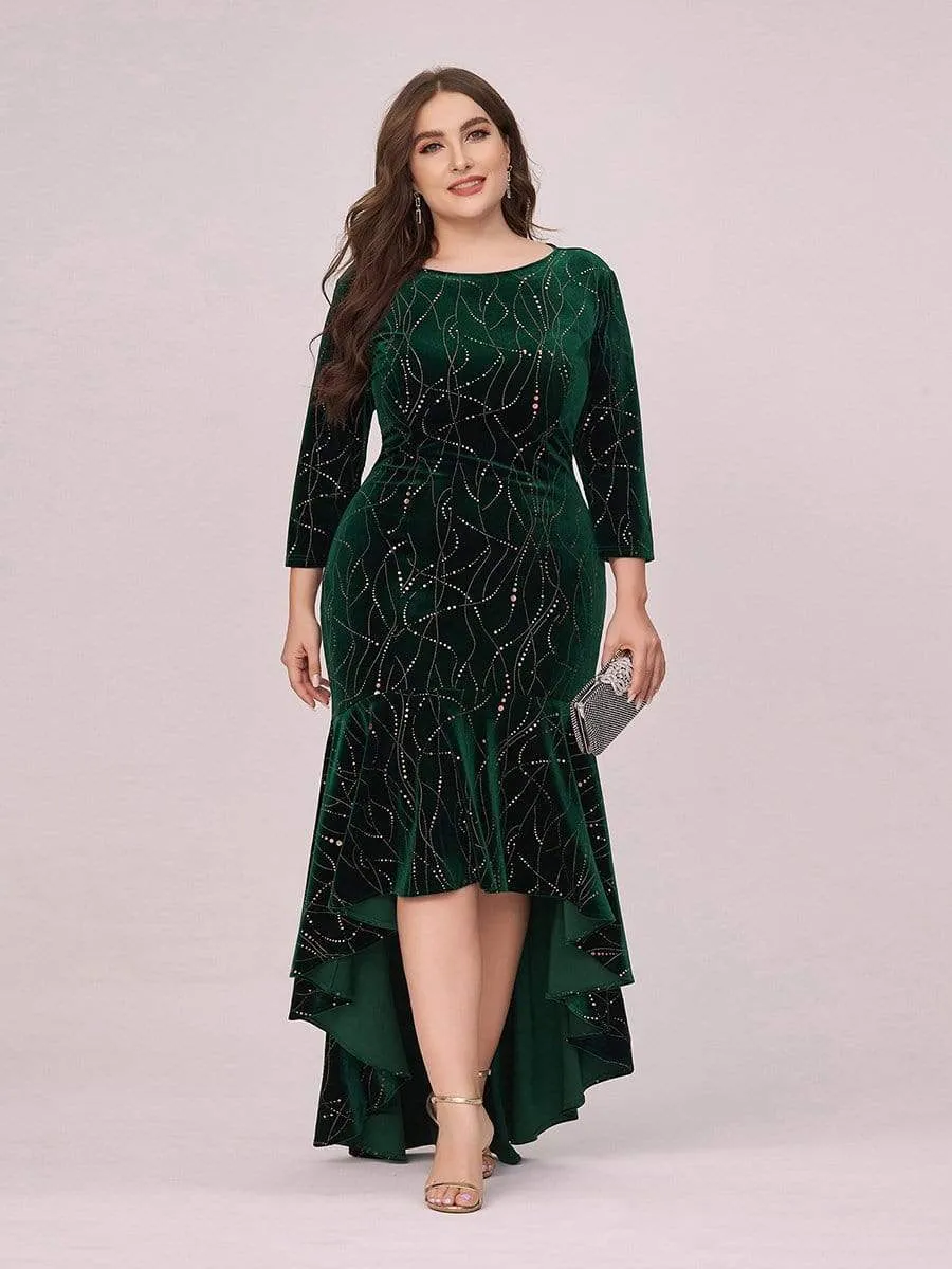 Elegant Plus Size Bodycon High-Low Velvet Party Dress