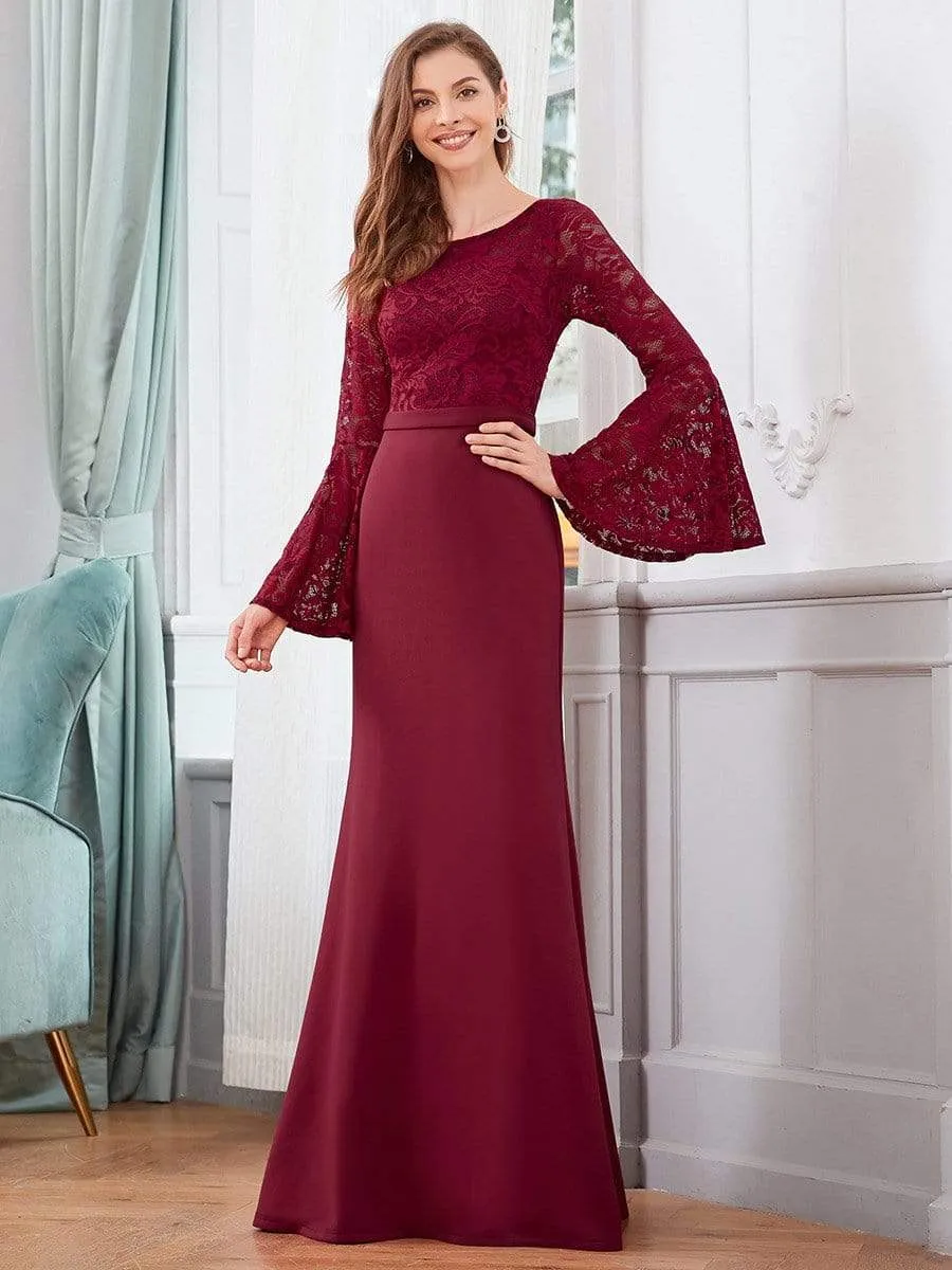 Elegant Round Neckline Lace Mermaid Evening Dress with Long Sleeve