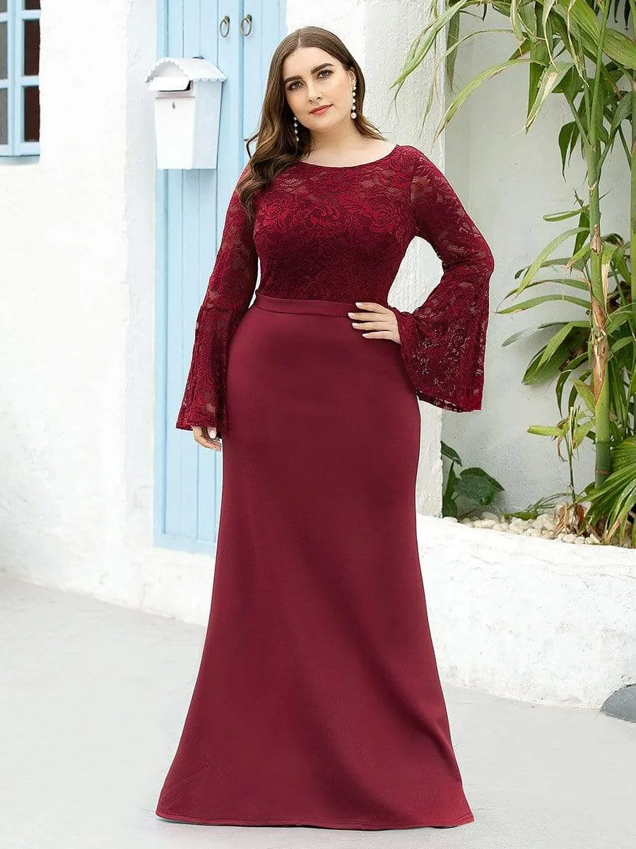 Elegant Round Neckline Lace Mermaid Evening Dress with Long Sleeve