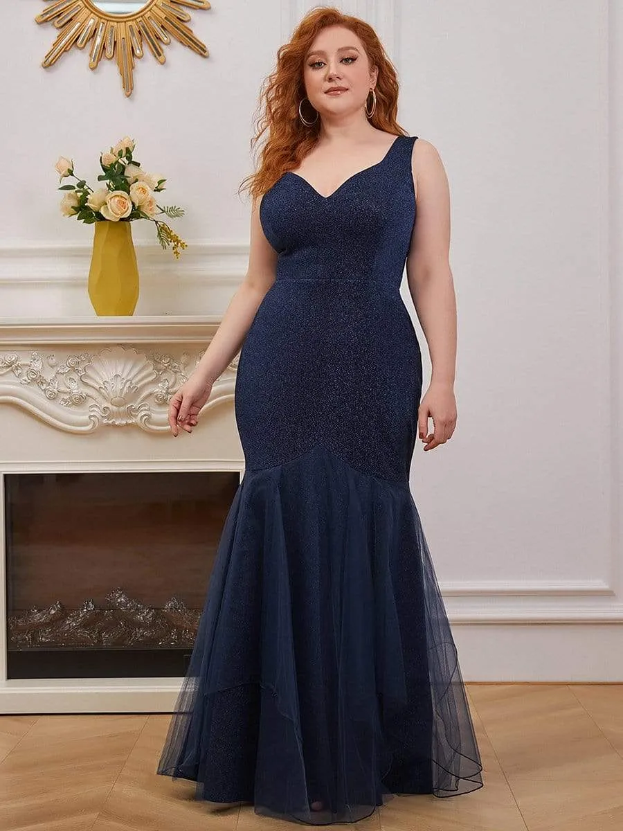 Elegant Tulle Layered Fishtail Long Sequin Evening Dress