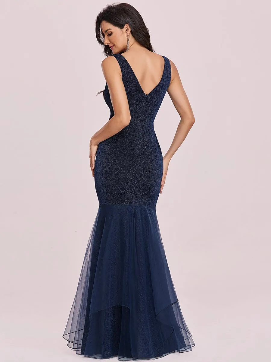 Elegant Tulle Layered Fishtail Long Sequin Evening Dress