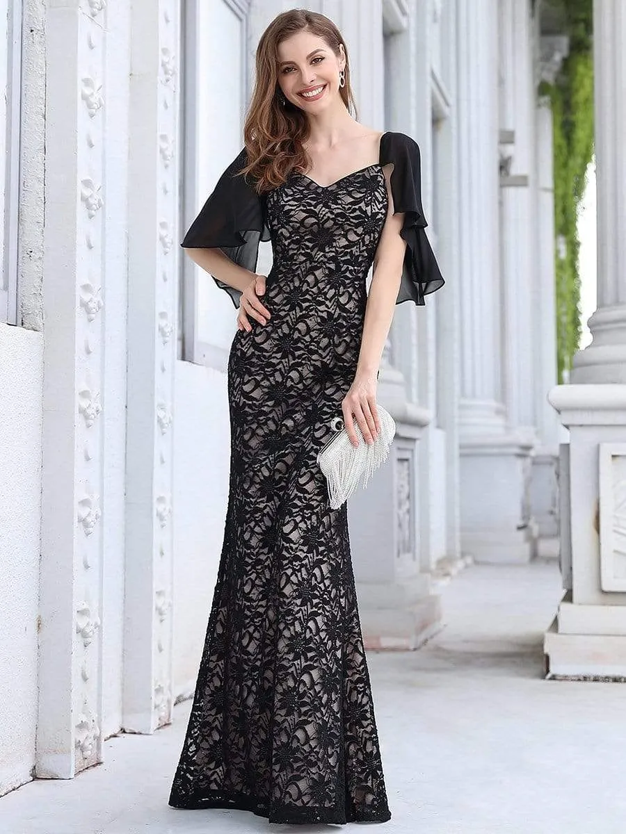 Elegant V-neck Full Lace Long Mermaid Evening Dress