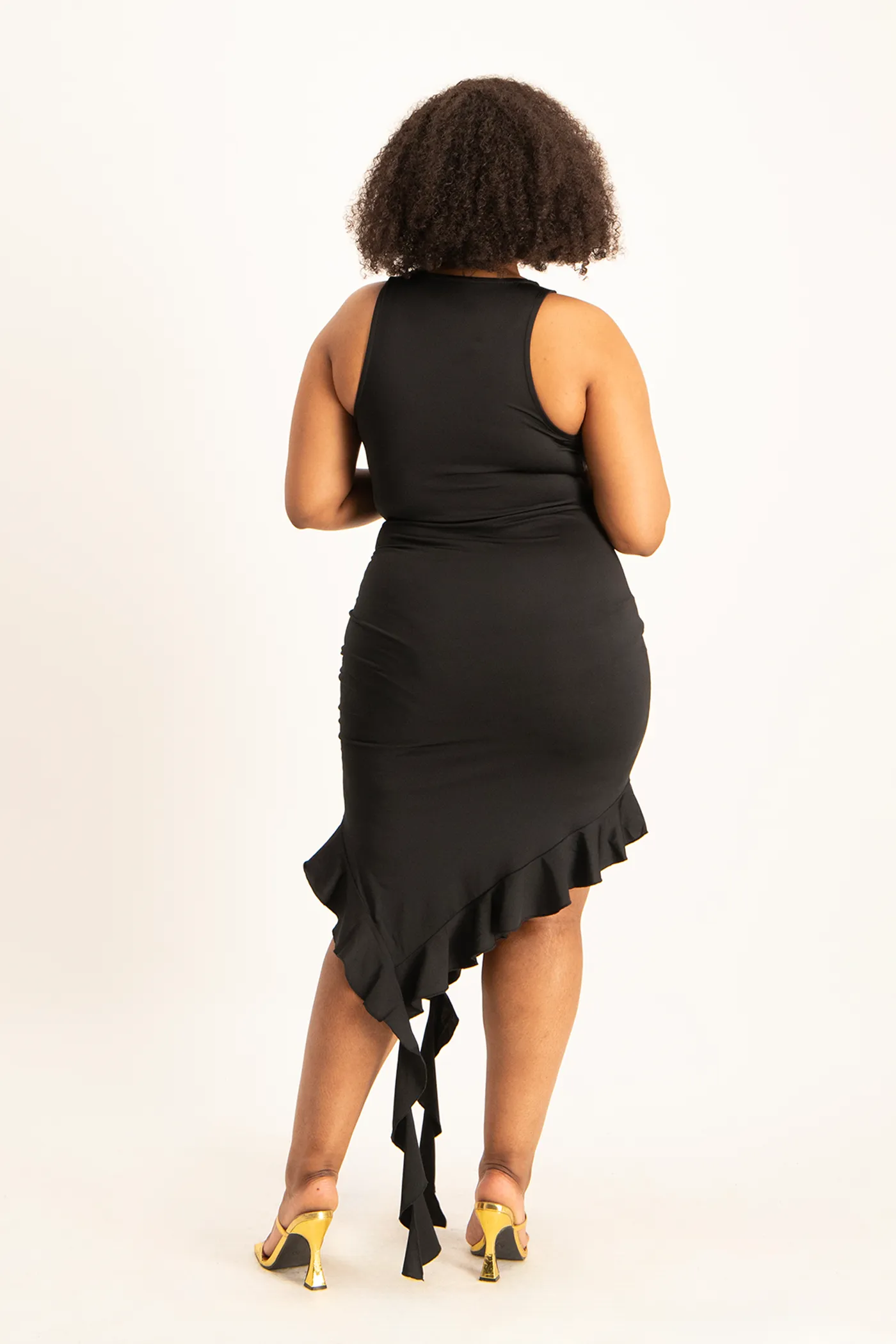 Elora Asymmetrical Ruffle Dress - Black