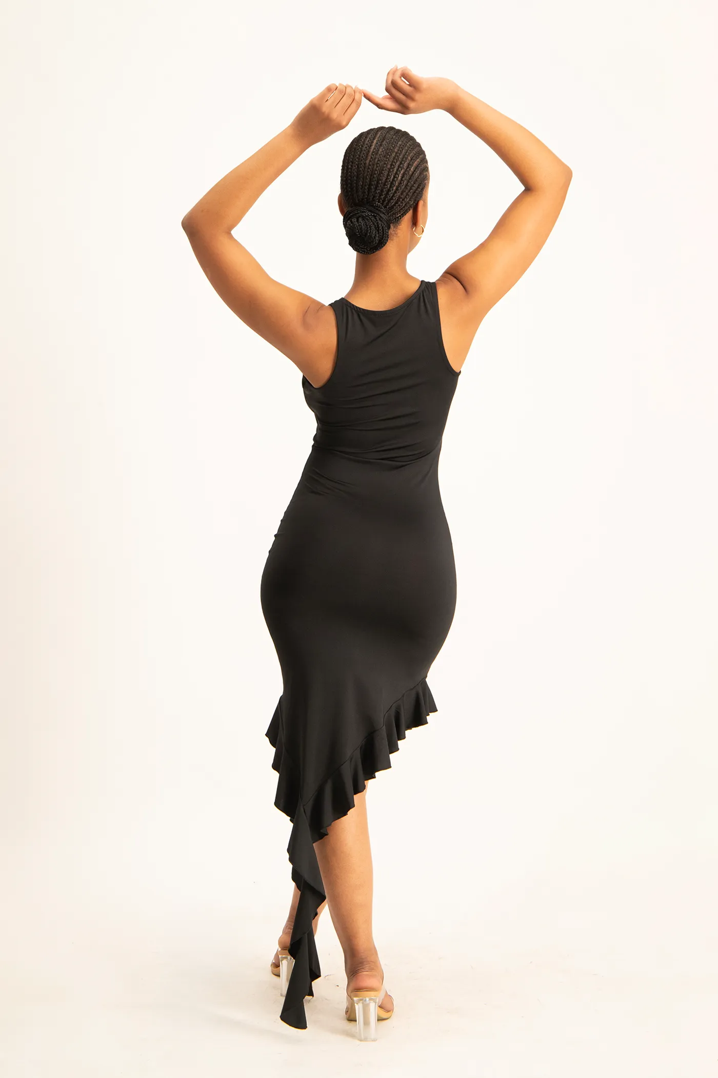 Elora Asymmetrical Ruffle Dress - Black