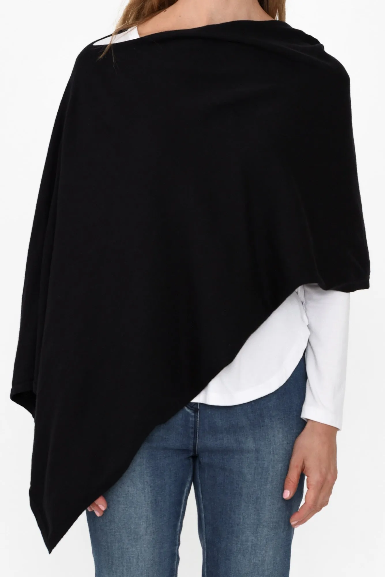 Elorie Black Cotton Cashmere Poncho