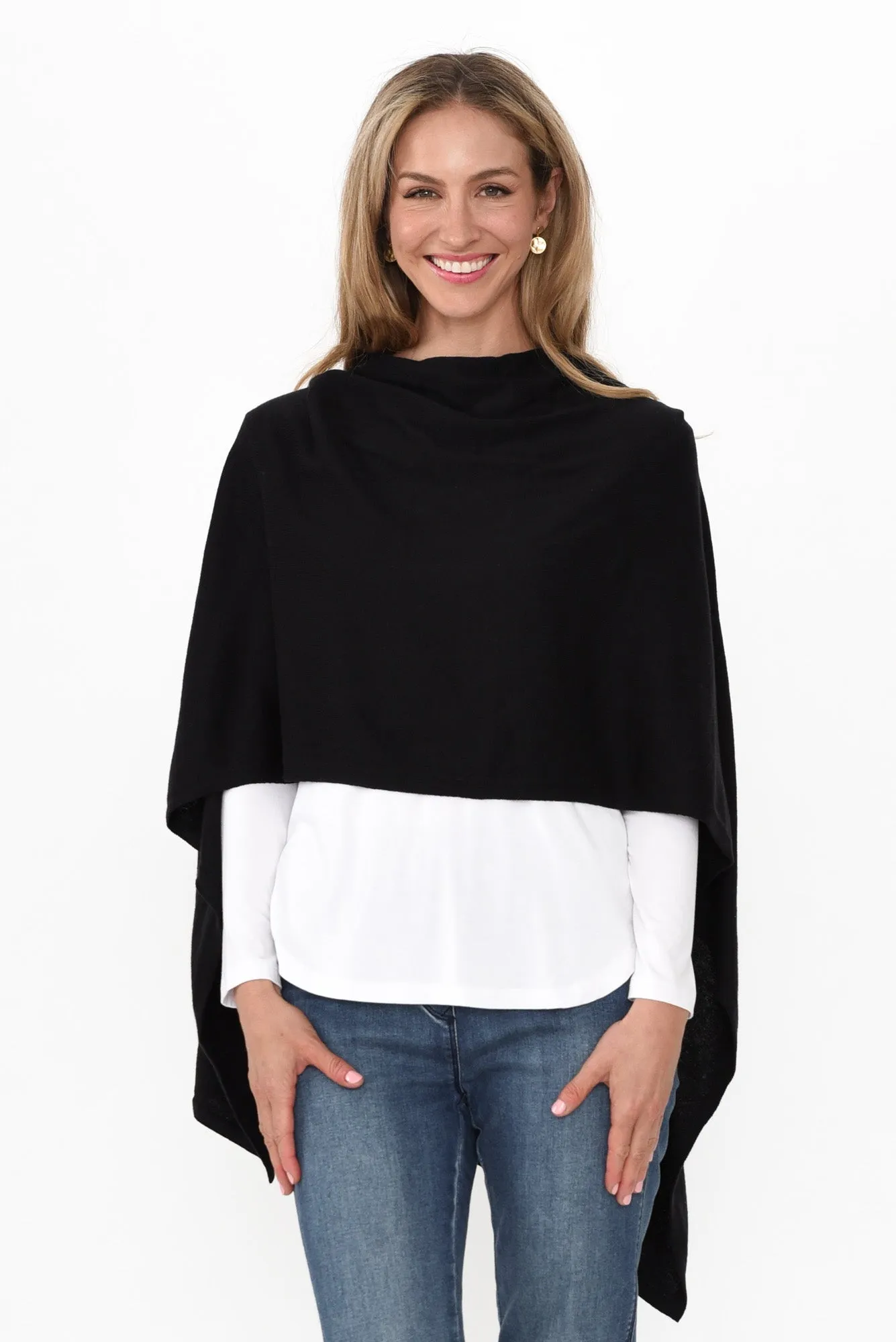 Elorie Black Cotton Cashmere Poncho