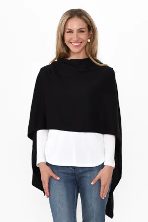 Elorie Black Cotton Cashmere Poncho