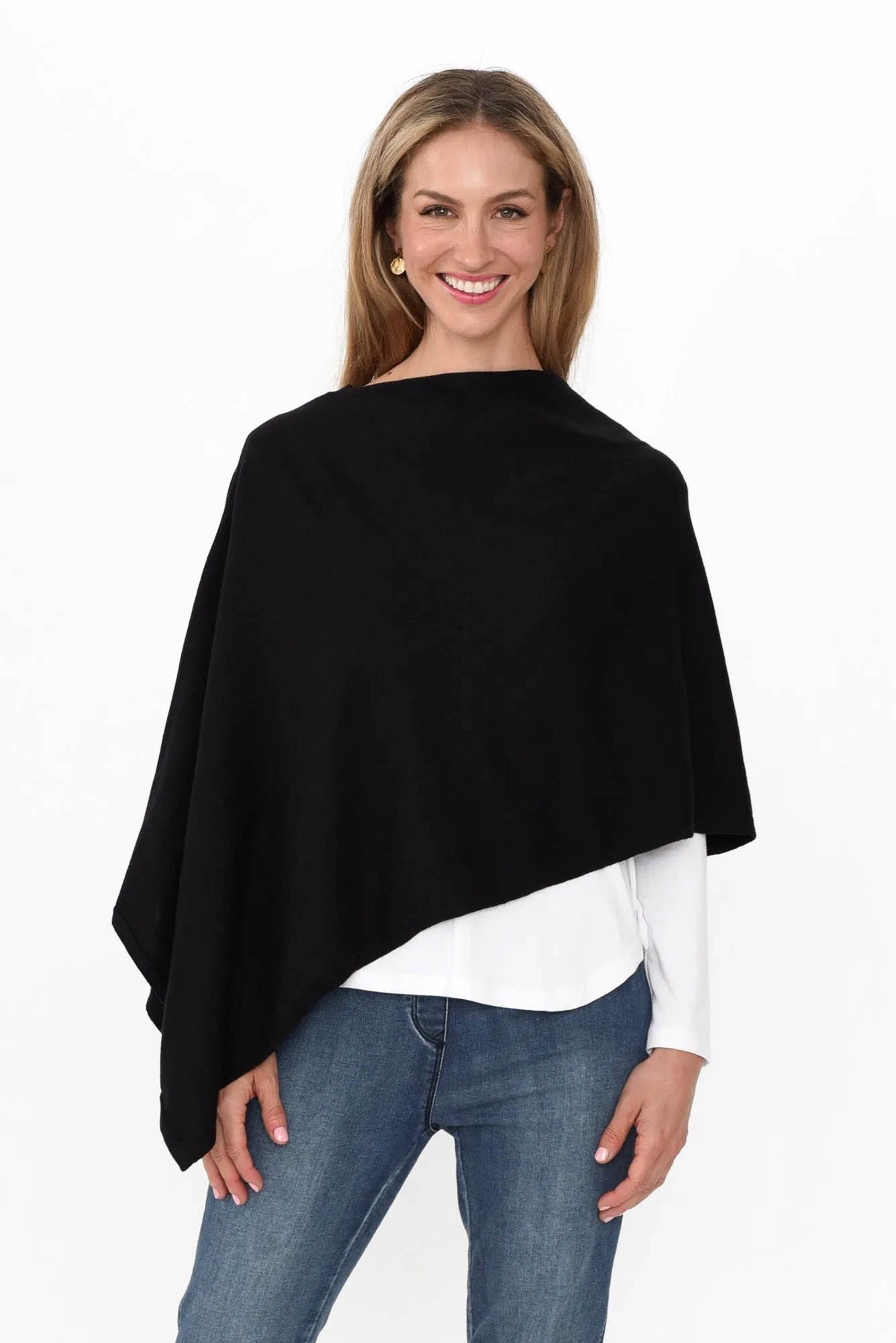 Elorie Black Cotton Cashmere Poncho