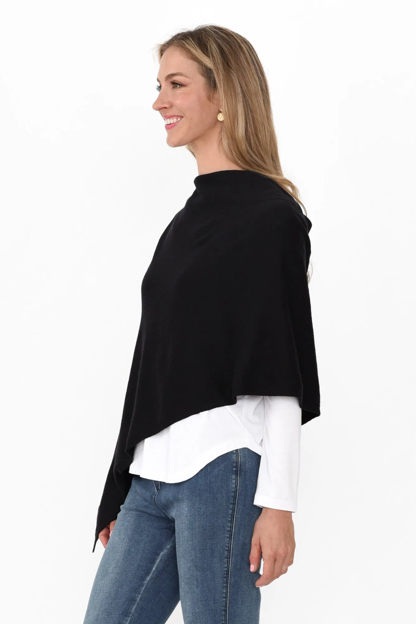 Elorie Black Cotton Cashmere Poncho