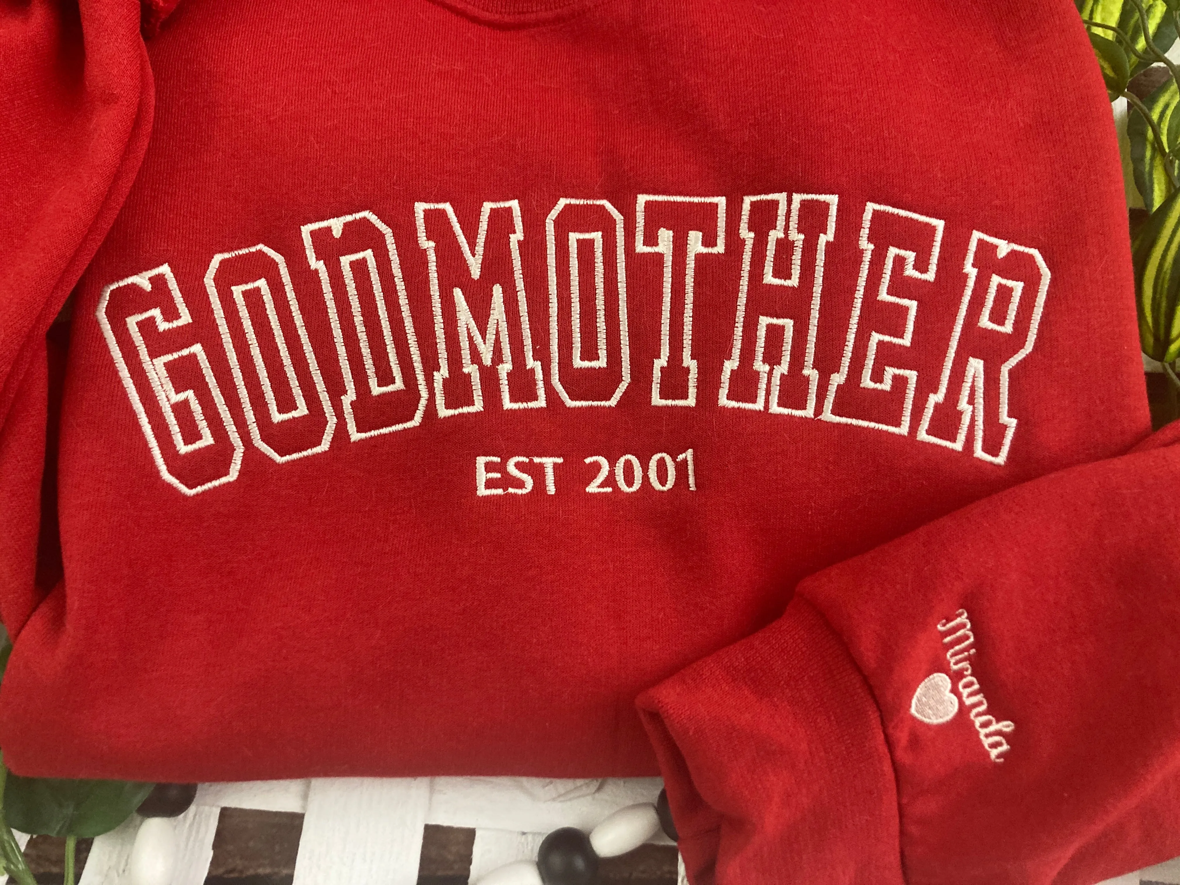 Embroidered Mama, Mommy, Godmother, Grandma Varsity Font Sweatshirts - Embroidered with names on sleeve