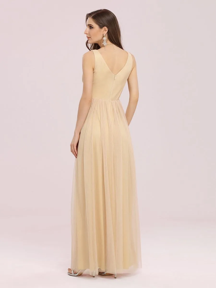 Fancy Sleeveless Beaded Belt Tulle Bridesmaid Dress