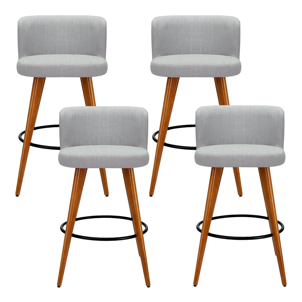 Faux Linen Padded 4x Bar Stools with Footrest | Artiss