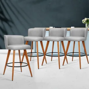 Faux Linen Padded 4x Bar Stools with Footrest | Artiss