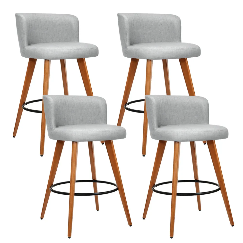 Faux Linen Padded 4x Bar Stools with Footrest | Artiss