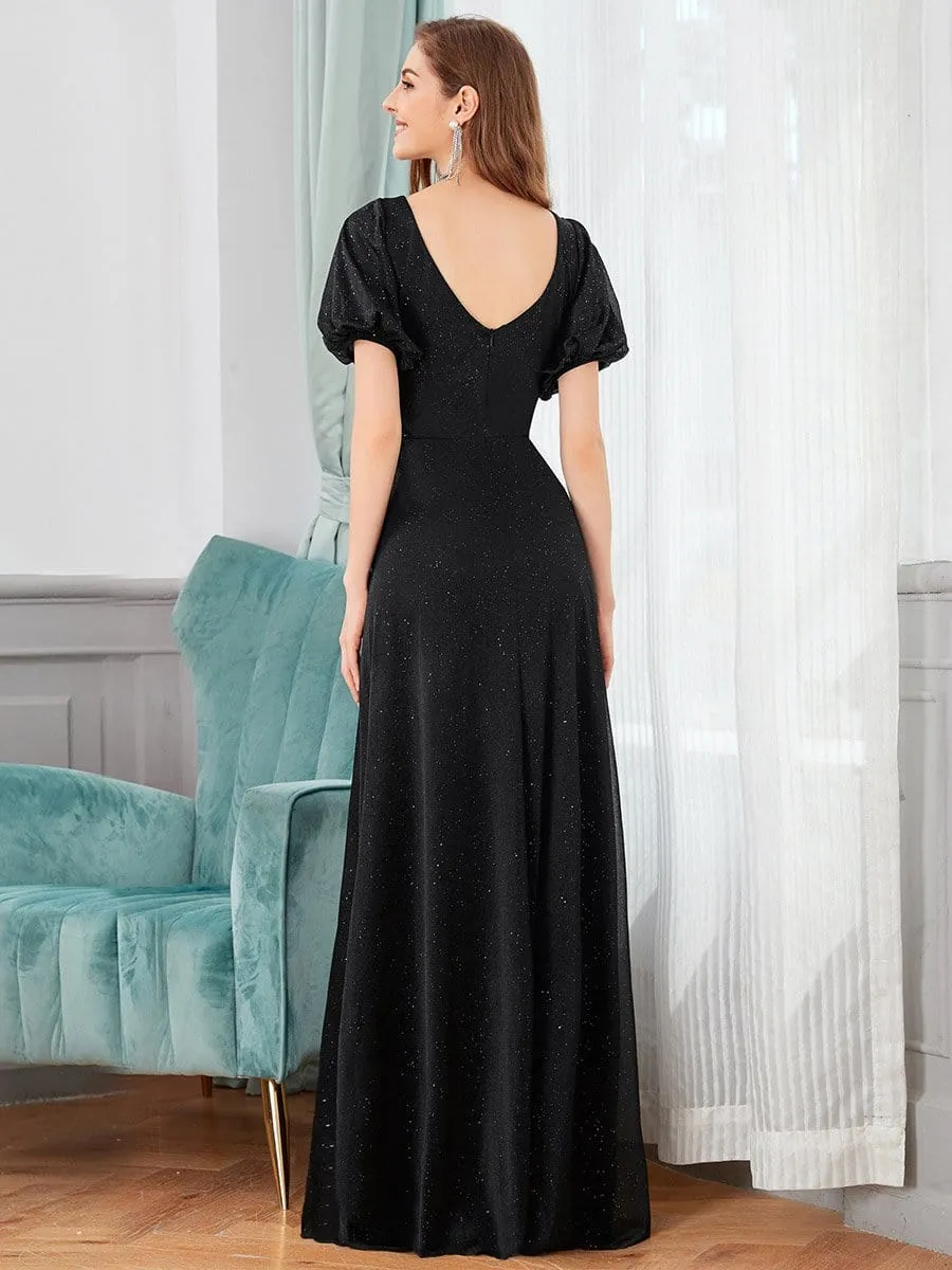 Flattering Double V-neck Evening Dresses with Puff Sleeves