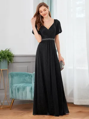 Flattering Double V-neck Evening Dresses with Puff Sleeves