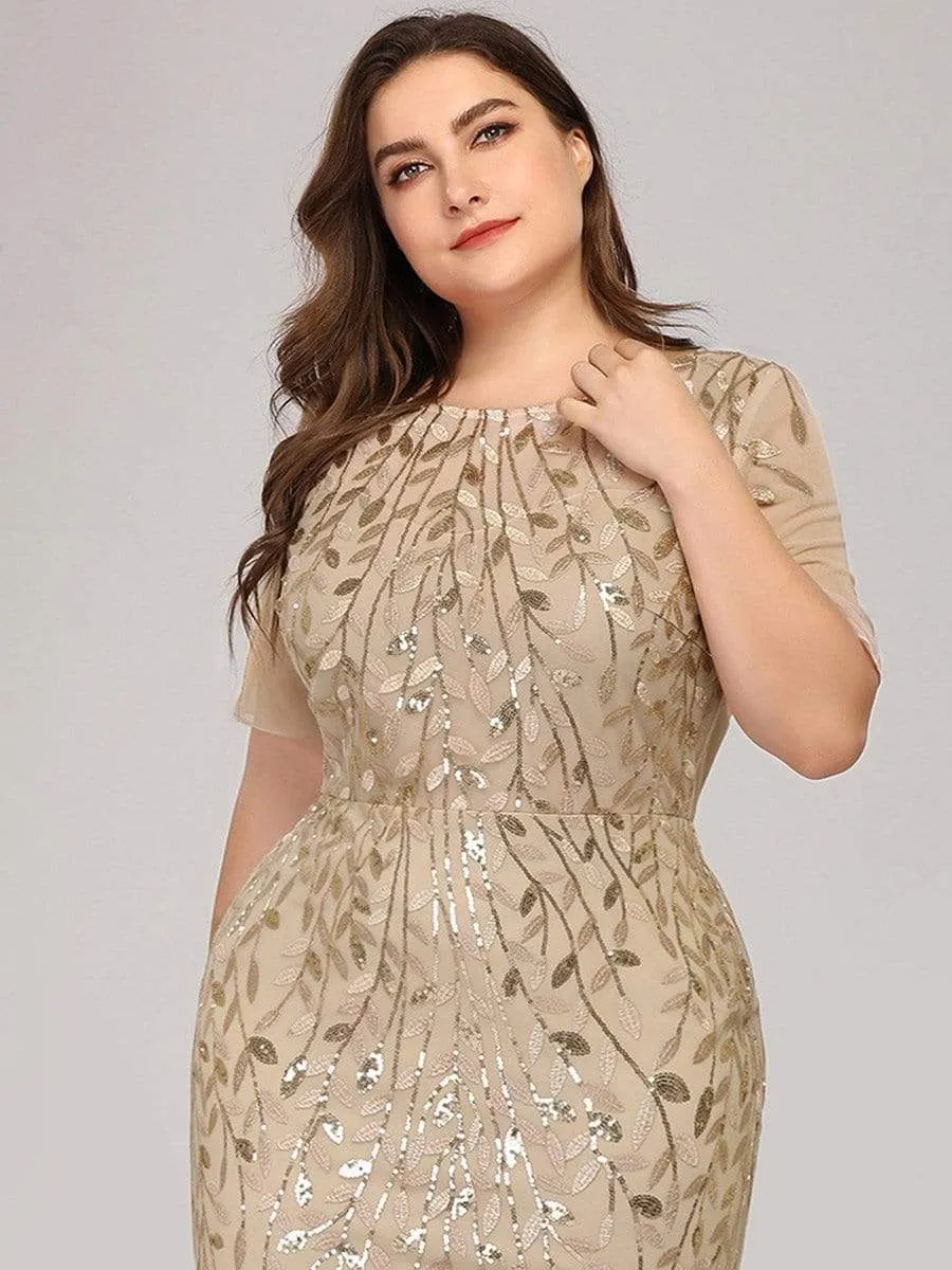 Floral Sequin Print Plus Size Mermaid Tulle Evening Dress