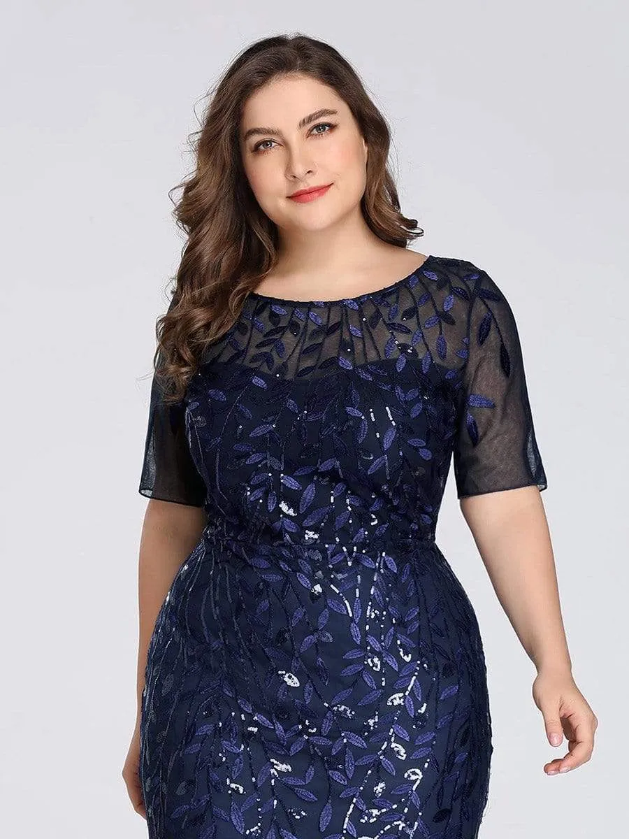 Floral Sequin Print Plus Size Mermaid Tulle Evening Dress