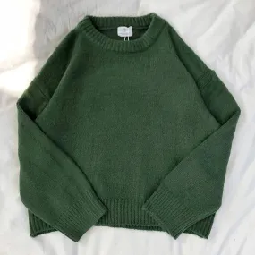 Flytonn-women fall outfits high street ins style -Vintage Y2K Oversized Green Sweater Crewneck Chunky Fuzzy Warm Cute Pullovers Autumn Winter Jumper