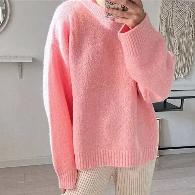 Flytonn-women fall outfits high street ins style -Vintage Y2K Oversized Green Sweater Crewneck Chunky Fuzzy Warm Cute Pullovers Autumn Winter Jumper