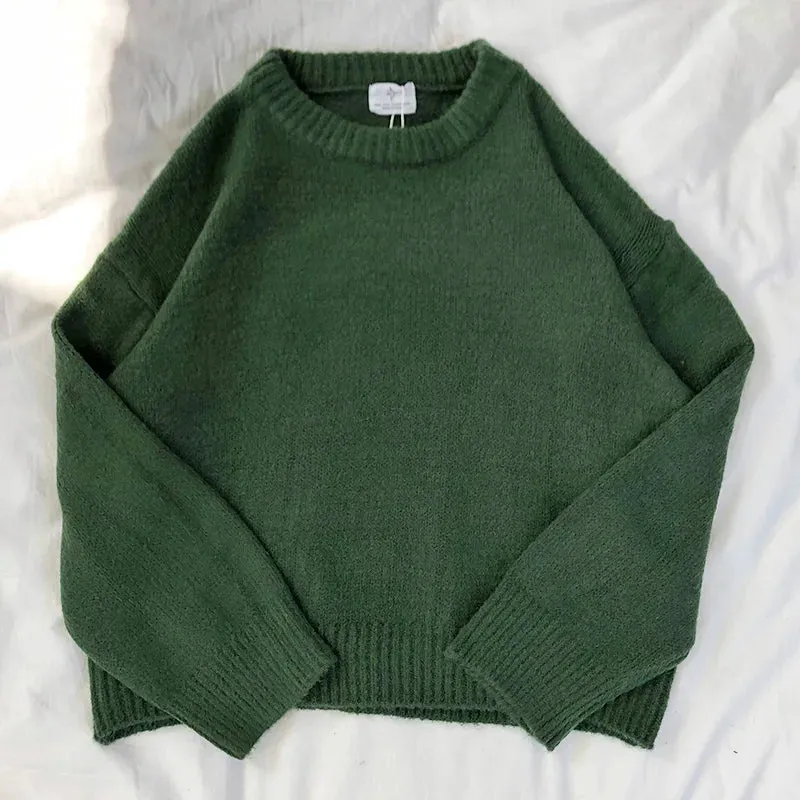 Flytonn-women fall outfits high street ins style -Vintage Y2K Oversized Green Sweater Crewneck Chunky Fuzzy Warm Cute Pullovers Autumn Winter Jumper