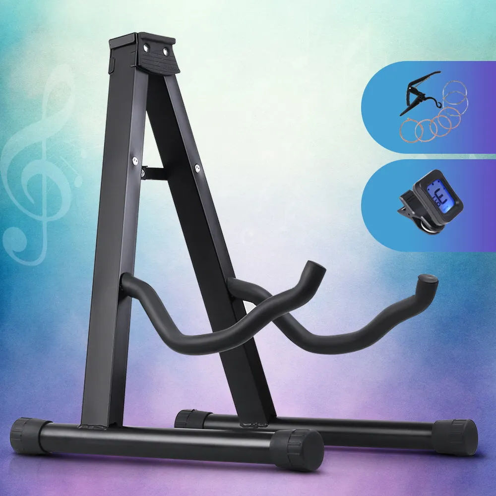 Foldable Guitar Stand with Capo Set & Strings - Alpha